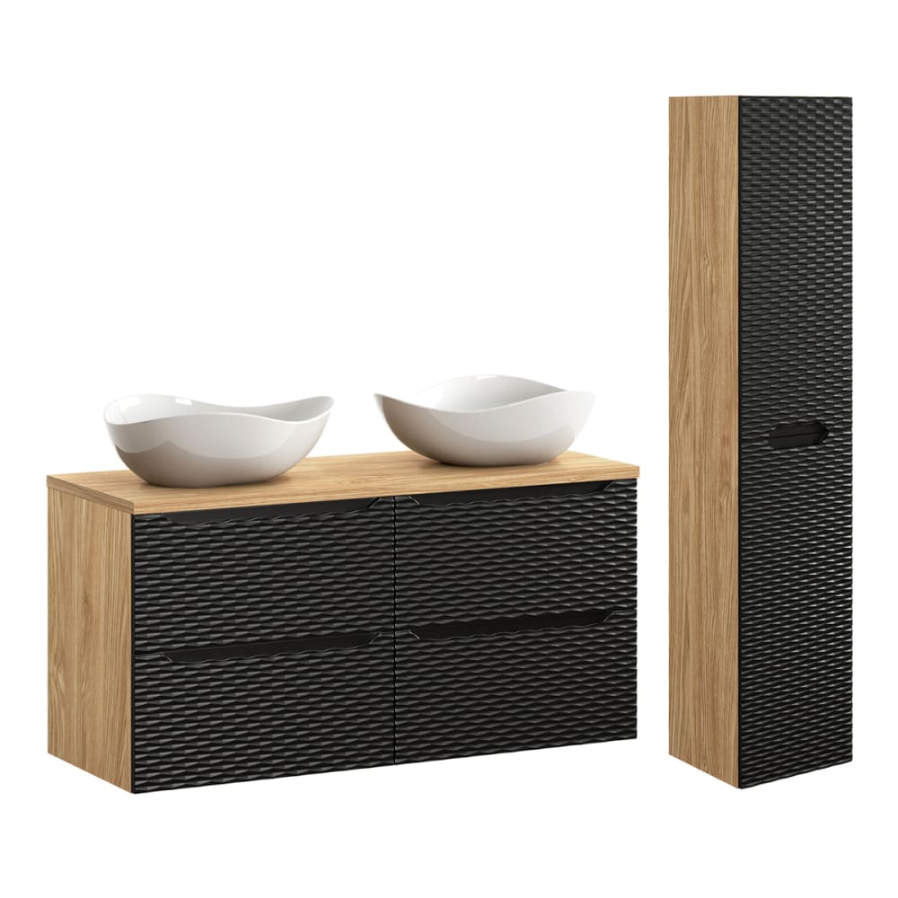 wohnli-moebel-suche-Doppelwaschtisch-und-Haengesaeule-120cm-Schwarz-und-Holzoptik Wohnli Möbelsuche - Doppelwaschtisch und Hängesäule 120cm Schwarz und Holzoptik
