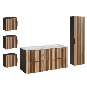 wohnli-moebel-suche-Doppelwaschtisch-und-Haengesaeule-Holzoptik-in-Eichenoptik-und-Schwarz Wohnli Möbelsuche - Doppelwaschtisch und Hängesäule Holzoptik in Eichenoptik und Schwarz