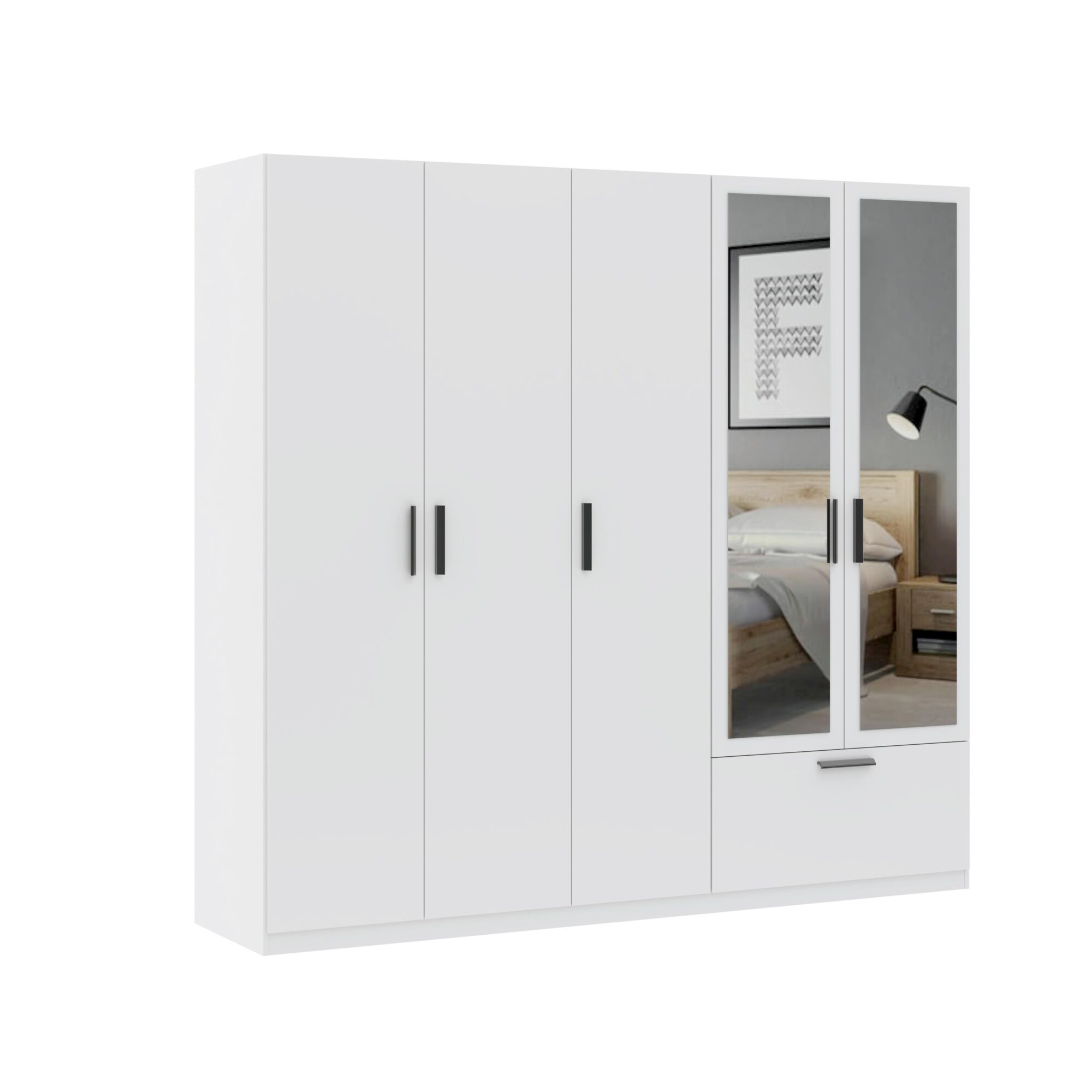 wohnli-moebel-suche-Drehtuerenschrank-Milos-5T1S2S-Weiss Wohnli Möbelsuche - Drehtürenschrank Milos 5T1S2S Weiß