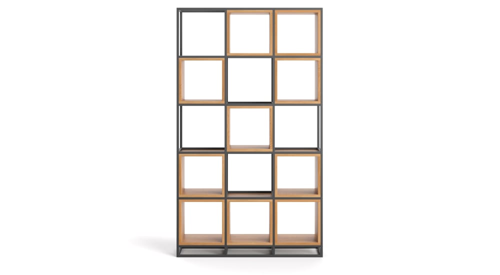 Wohnli Möbelsuche - Dreireihiges Bücherregal aus massivem Eichenholz