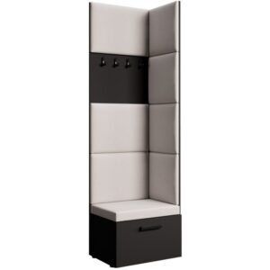 wohnli-moebel-suche-Eckgarderobe-mit-gepolsterten-Paneelen-SchwarzBeige Wohnli Möbelsuche - Eckgarderobe mit gepolsterten Paneelen