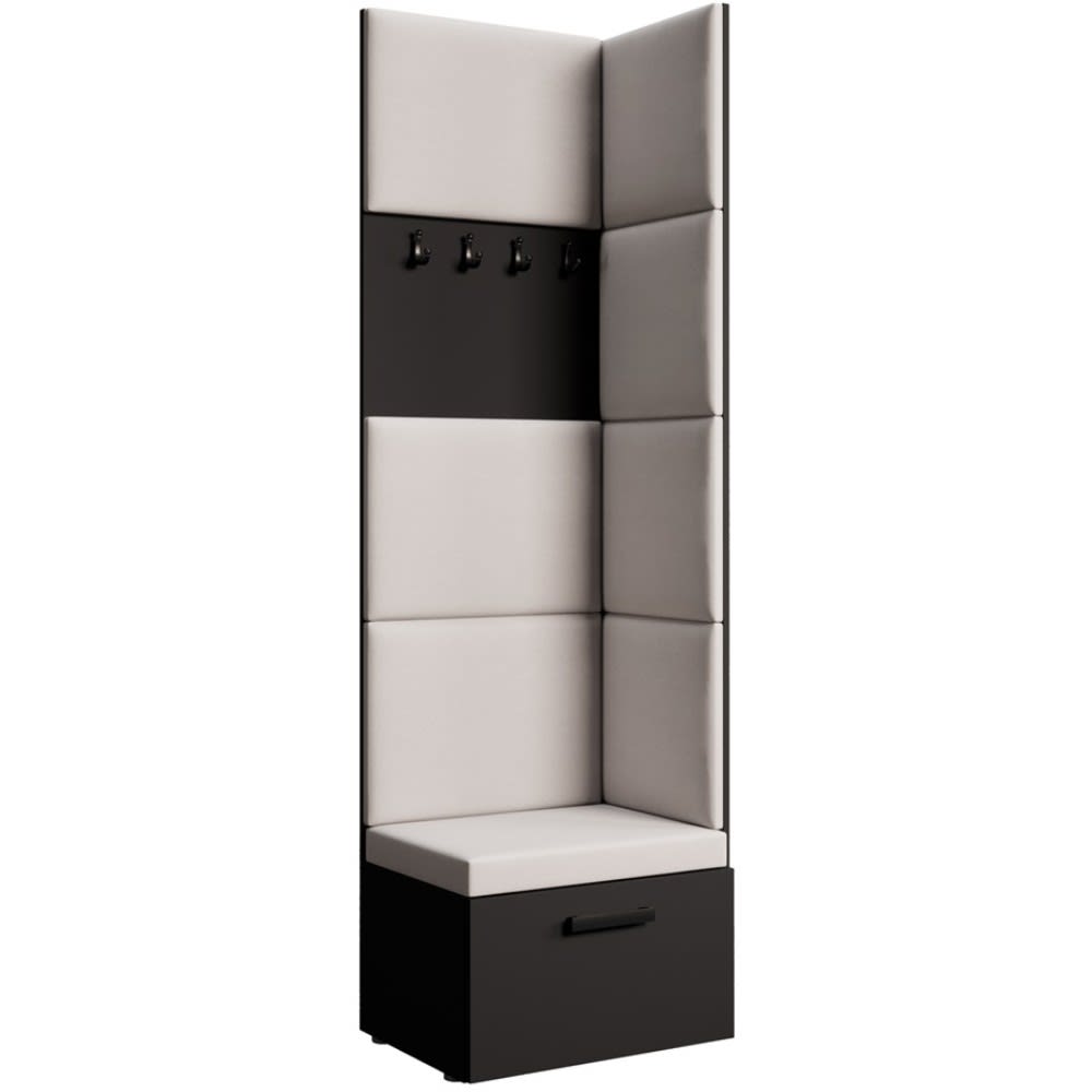 wohnli-moebel-suche-Eckgarderobe-mit-gepolsterten-Paneelen-SchwarzBeige Wohnli Möbelsuche - Eckgarderobe mit gepolsterten Paneelen