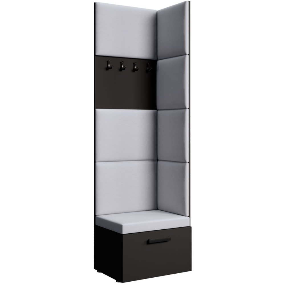 wohnli-moebel-suche-Eckgarderobe-mit-gepolsterten-Paneelen-SchwarzGrau Wohnli Möbelsuche - Eckgarderobe mit gepolsterten Paneelen