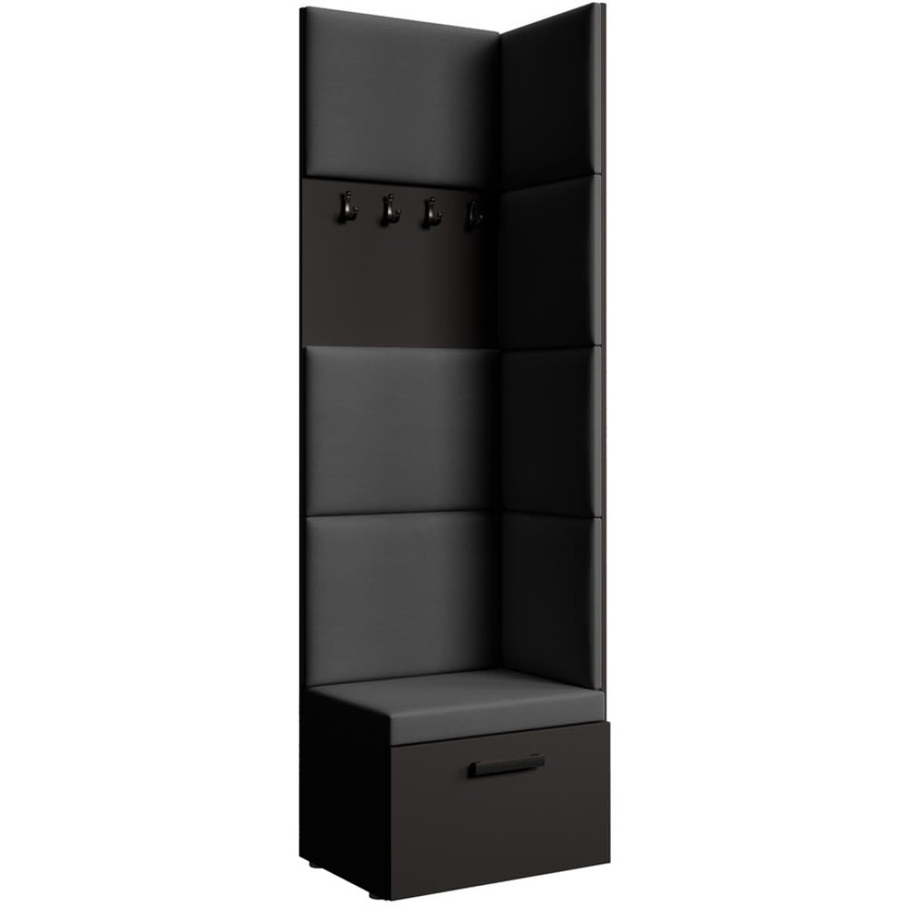wohnli-moebel-suche-Eckgarderobe-mit-gepolsterten-Paneelen-SchwarzSchwarz Wohnli Möbelsuche - Eckgarderobe mit gepolsterten Paneelen