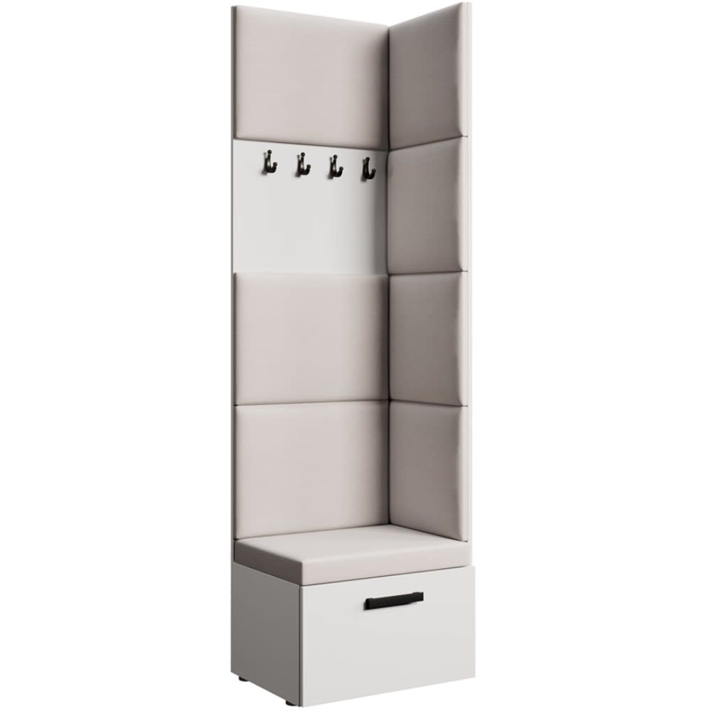 wohnli-moebel-suche-Eckgarderobe-mit-gepolsterten-Paneelen-WeissBeige Wohnli Möbelsuche - Eckgarderobe mit gepolsterten Paneelen