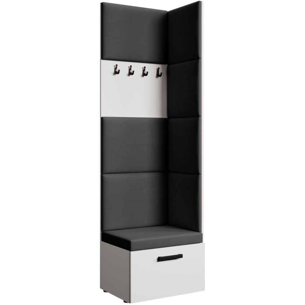 wohnli-moebel-suche-Eckgarderobe-mit-gepolsterten-Paneelen-WeissSchwarz Wohnli Möbelsuche - Eckgarderobe mit gepolsterten Paneelen