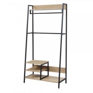 wohnli-moebel-suche-Eingangsgarderobe-mit-Kleiderstange-heller-holzdekor-und-schwarz Wohnli Möbelsuche - Eingangsgarderobe mit Kleiderstange