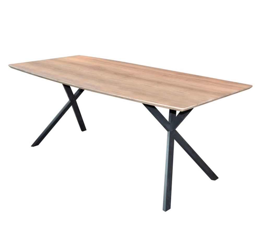 Wohnli Möbelsuche - Esstisch mit gealterter Eiche und schwarzem Stahl