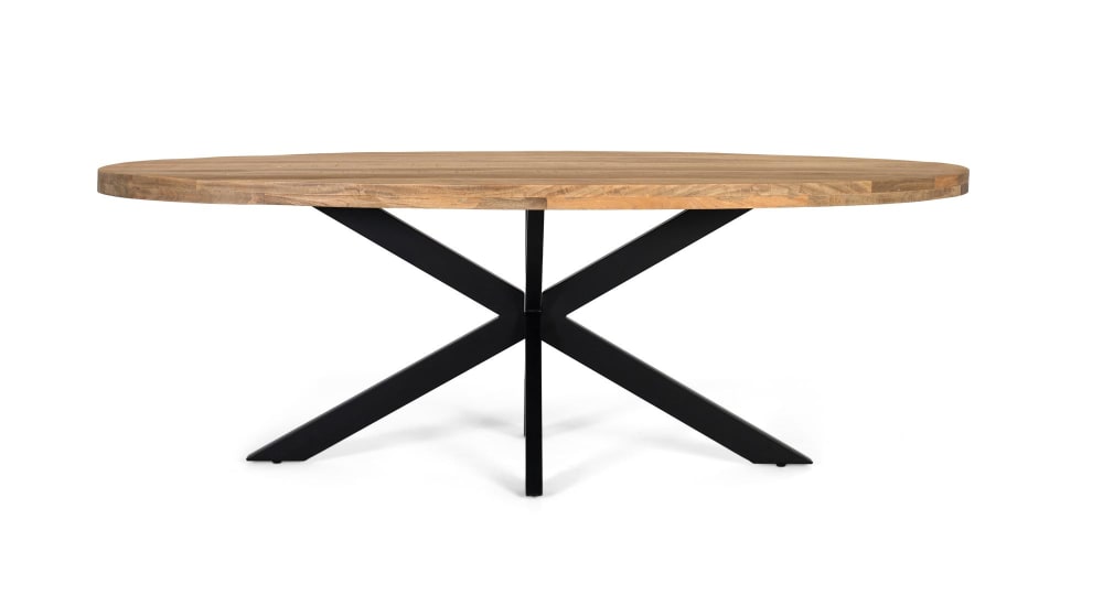 Wohnli Möbelsuche - Esstisch mit ovaler Platte aus massivem Mangoholz 200 cm