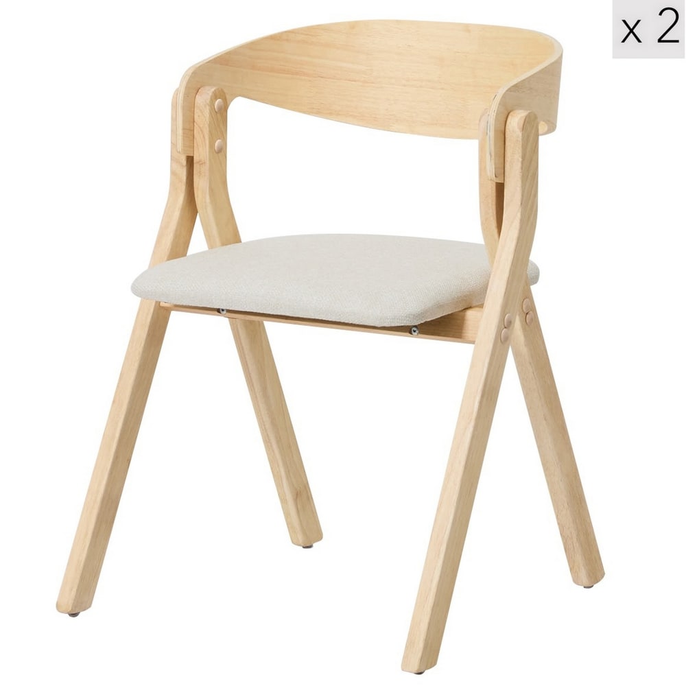 Wohnli Möbelsuche - Esszimmerstühle (2er Set) aus Massivholz und Stoff Beige