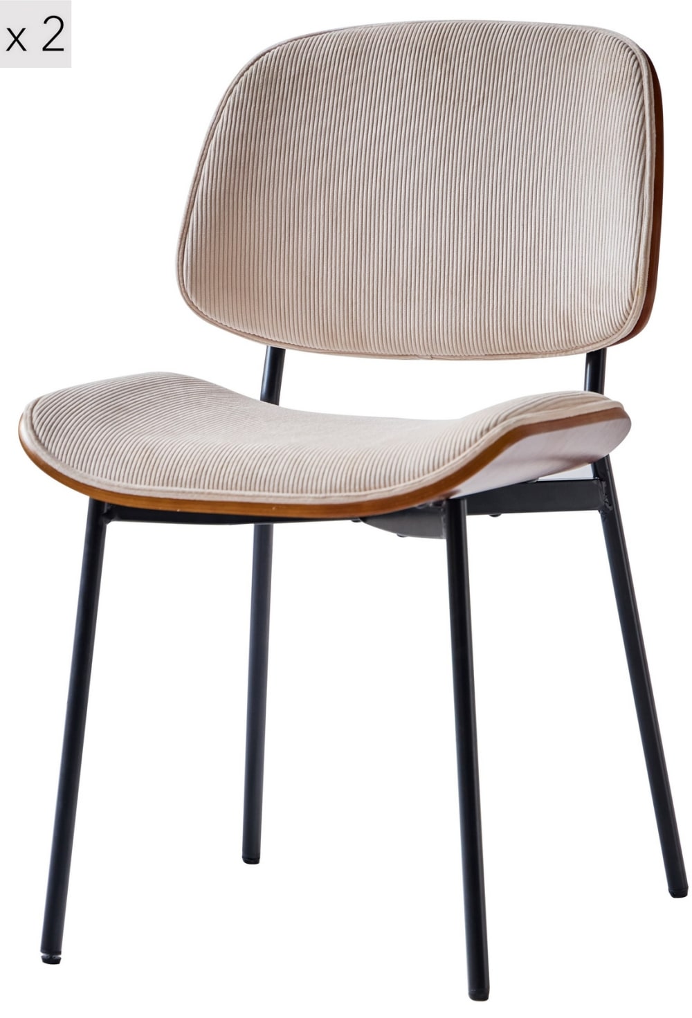 Wohnli Möbelsuche - Esszimmerstühle (2er Set) aus Metall und Kordsamt Beige