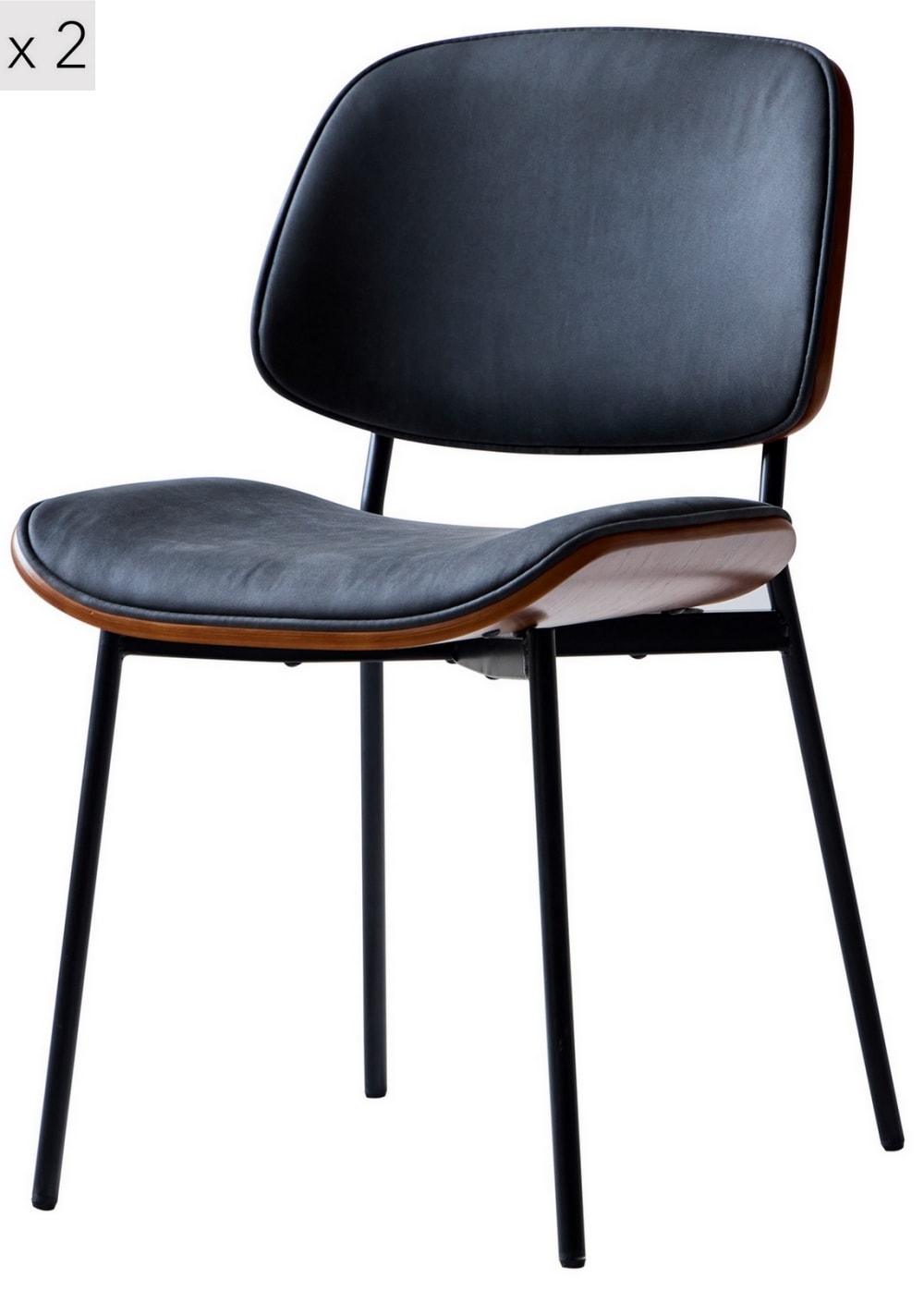 Wohnli Möbelsuche - Esszimmerstühle (2er Set) aus Metall und Kunstleder Schwarz