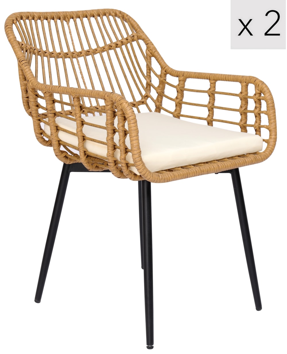 Wohnli Möbelsuche - Esszimmerstühle (2er Set) aus Metall und Rattan Braun