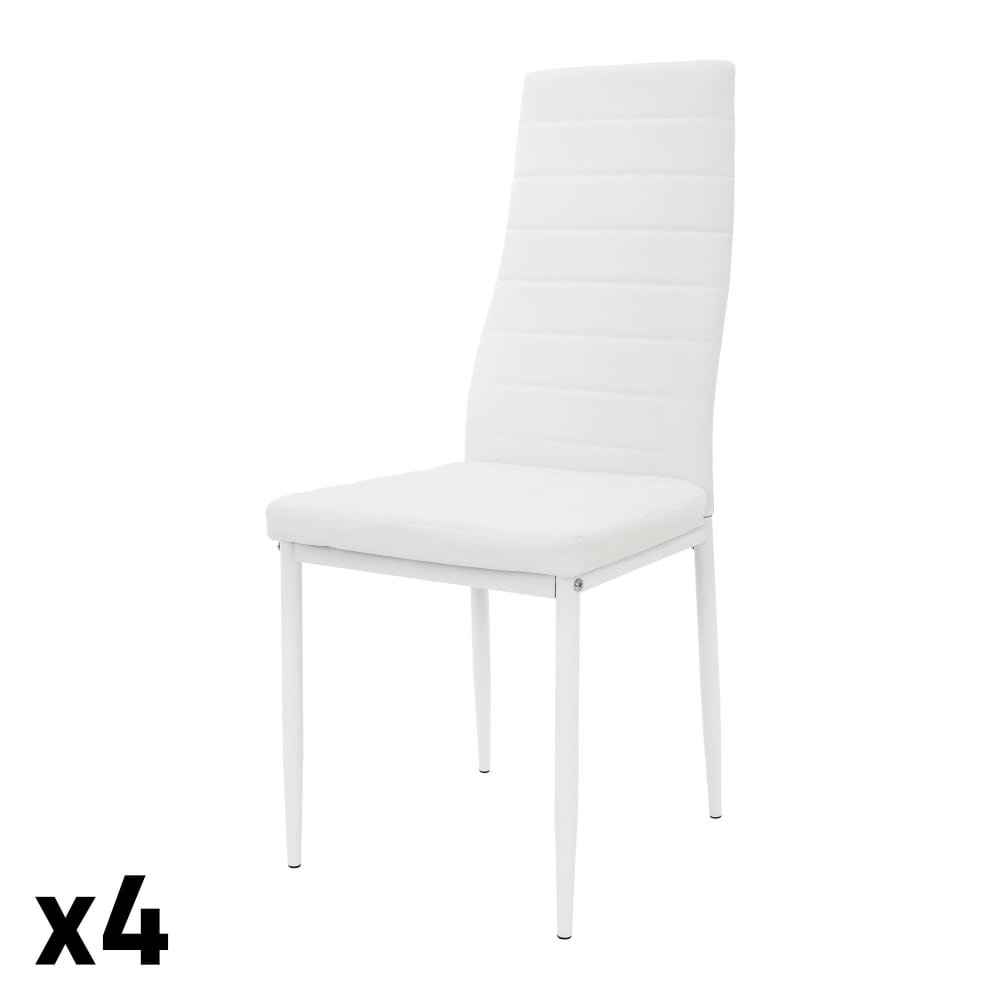 Wohnli Möbelsuche - Esszimmerstühle 4er Set aus Kunstleder Weiß Metallbeinen