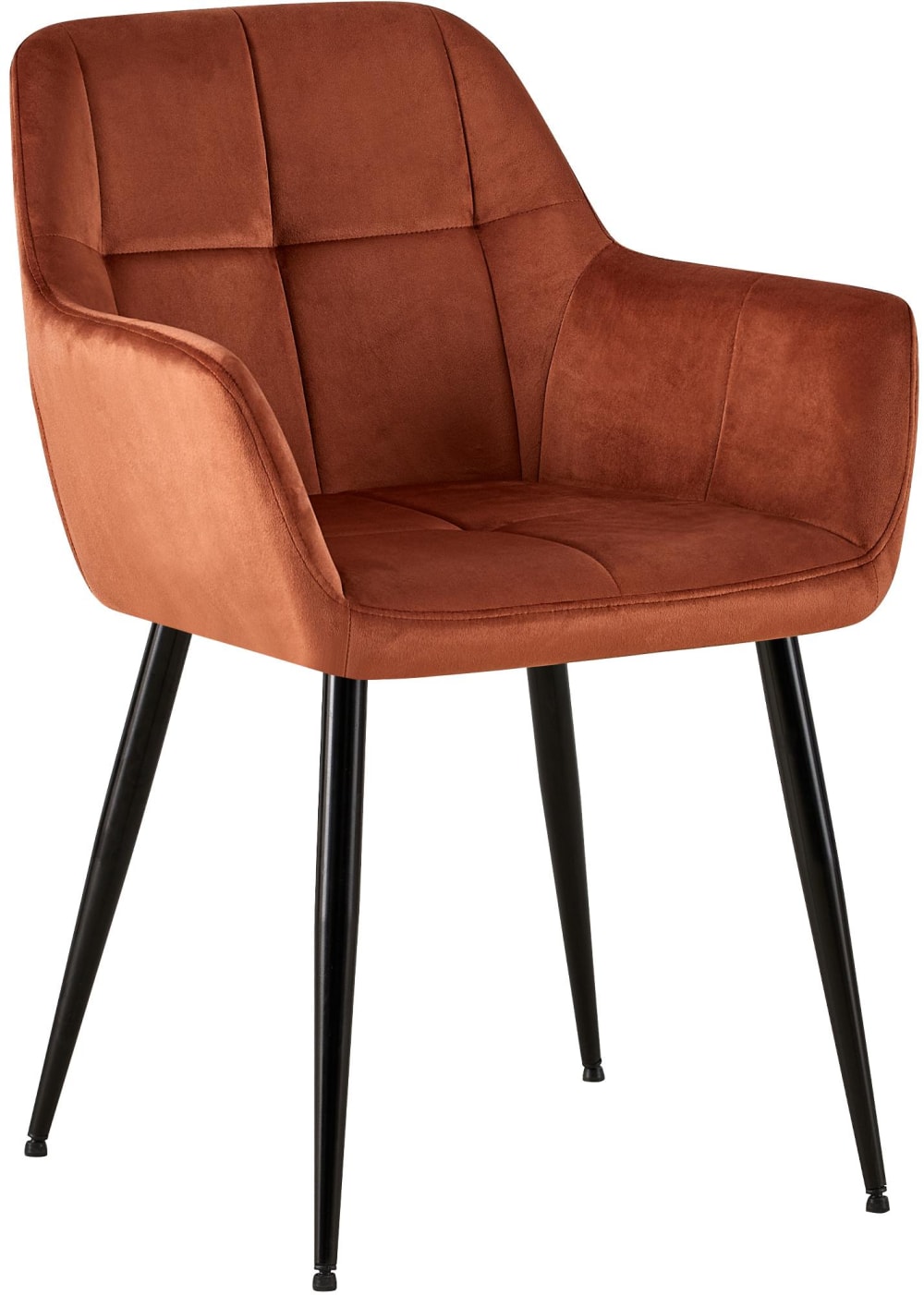 Wohnli Möbelsuche - Esszimmerstuhl gesteppt mit Armlehnen aus Samt braun