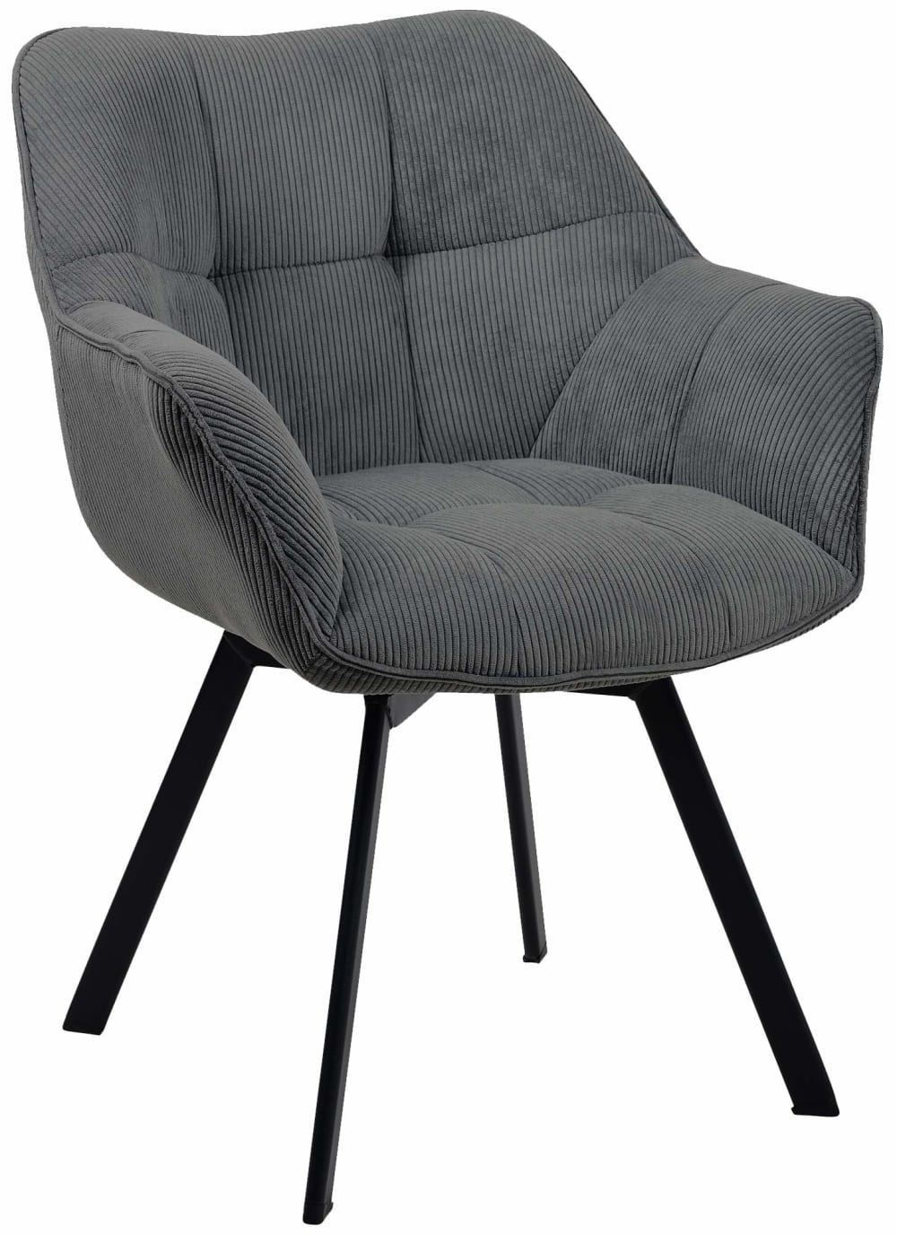 Wohnli Möbelsuche - Esszimmerstuhl mit Armlehnen aus Cord dunkelgrau