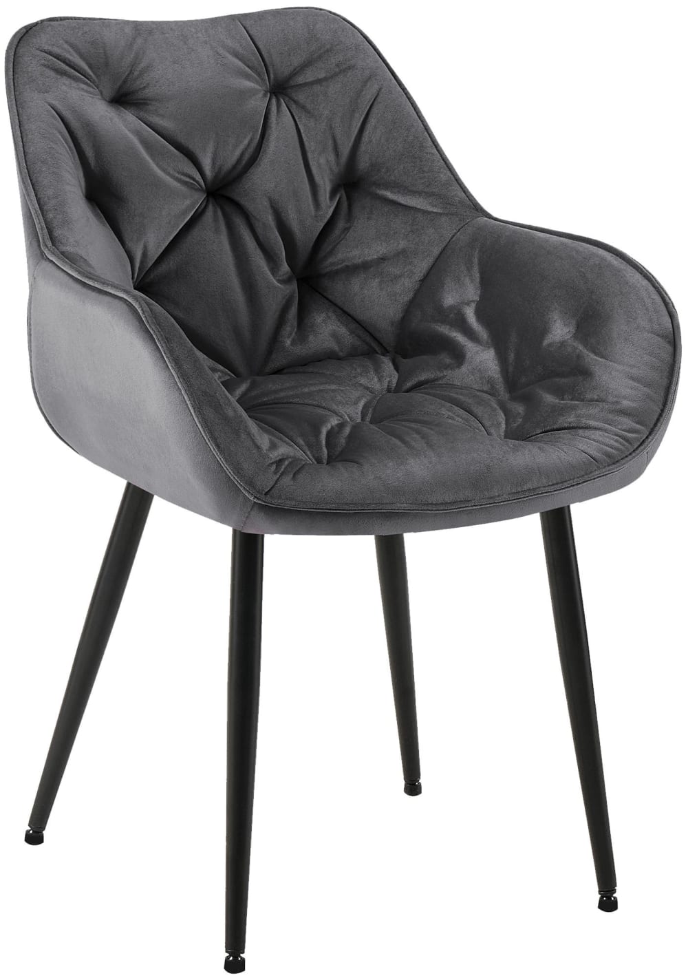 Wohnli Möbelsuche - Esszimmerstuhl mit Armlehnen aus Samt dunkelgrau