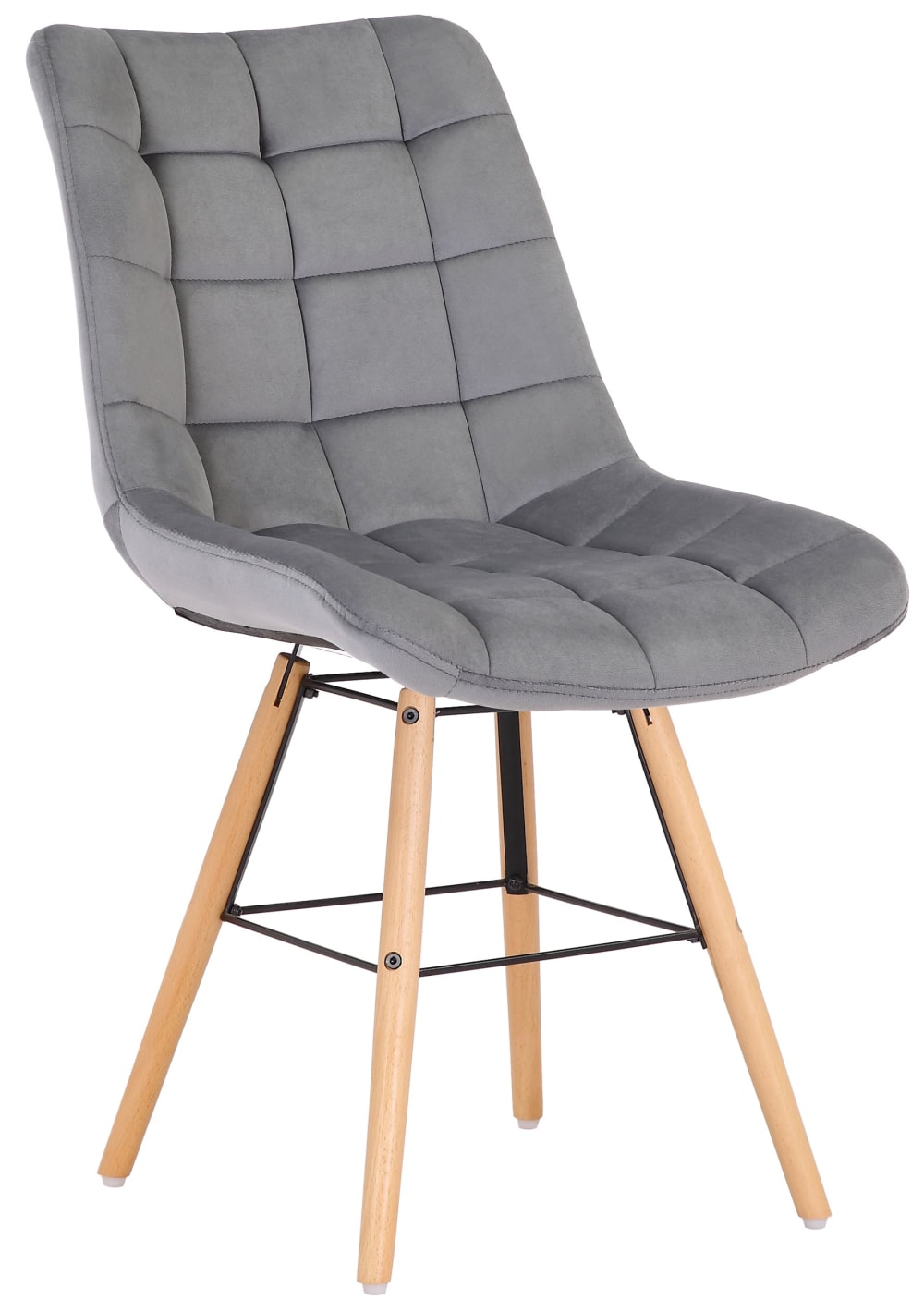 Wohnli Möbelsuche - Esszimmerstuhl mit Holzgestell und Sitz aus Samt grau