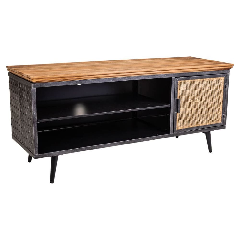 wohnli-moebel-suche-Fernsehschrank-aus-Metall-Holz-und-Bambus-120x40x565-schwarz Wohnli Möbelsuche - Fernsehschrank aus Metall
