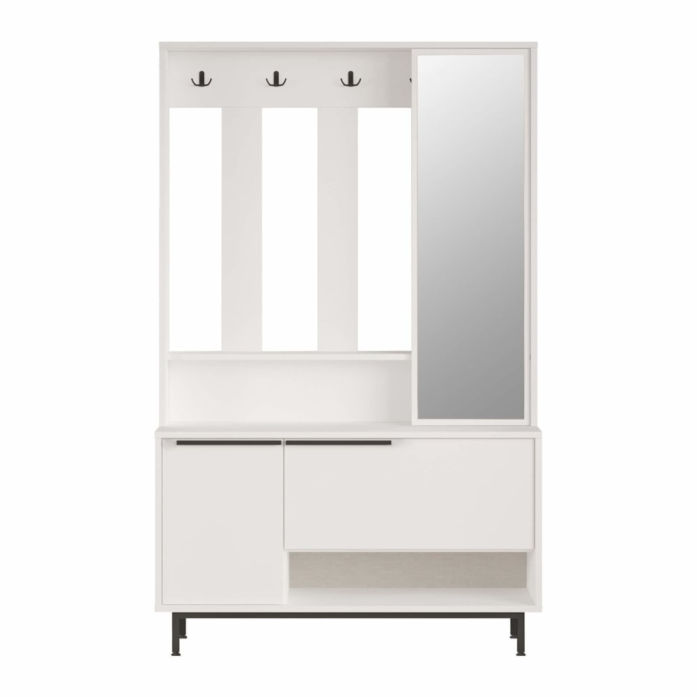 wohnli-moebel-suche-Flurgarderobe-mit-3-Tueren-und-Spiegel-aus-Spanplatte-im-Weiss Wohnli Möbelsuche - Flurgarderobe mit 3 Türen und Spiegel aus Spanplatte im Weiß