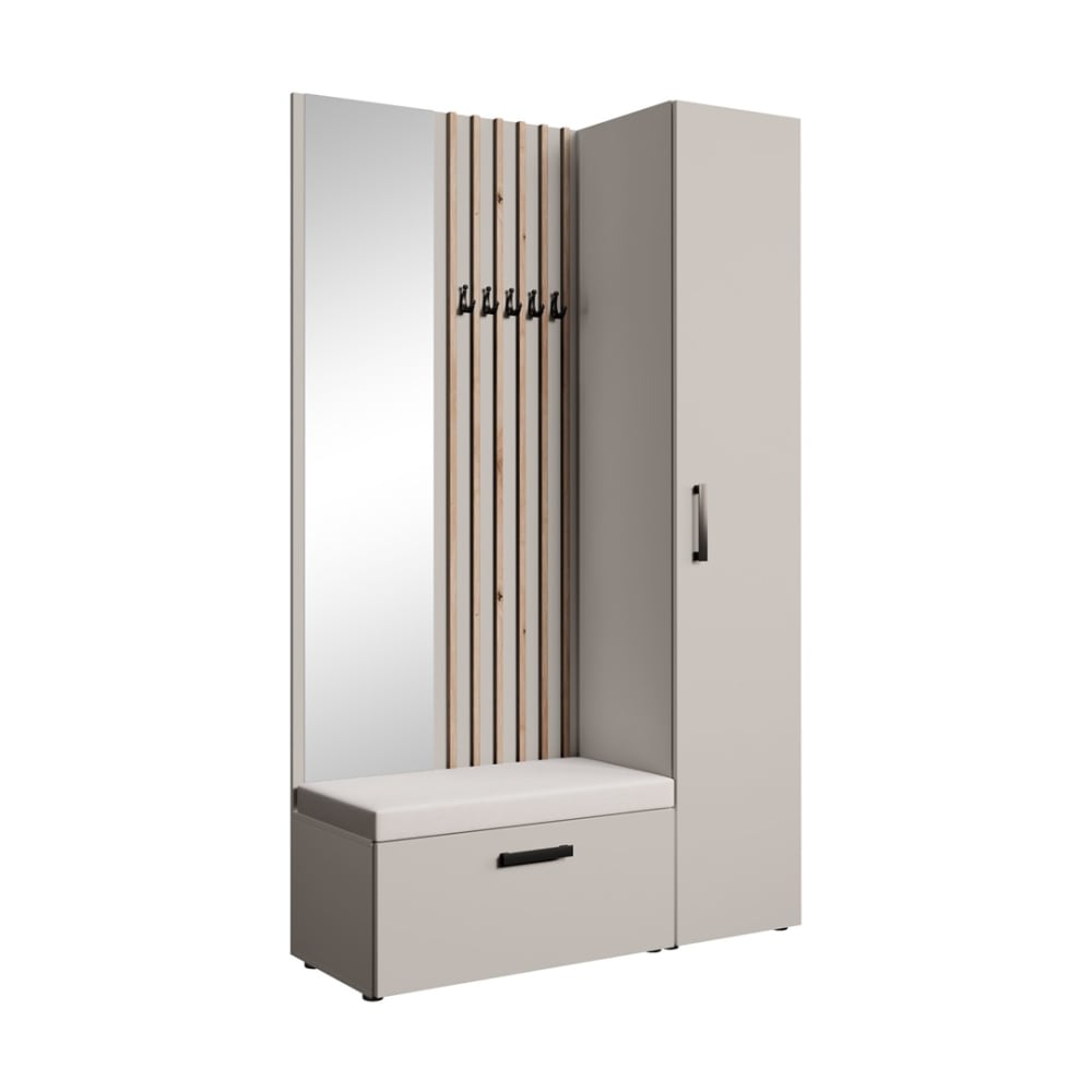 wohnli-moebel-suche-Garderobe-mit-Lamellen-und-Hochschrank-kaschmirbeige-121x203-cm Wohnli Möbelsuche - Garderobe mit Lamellen und Hochschrank