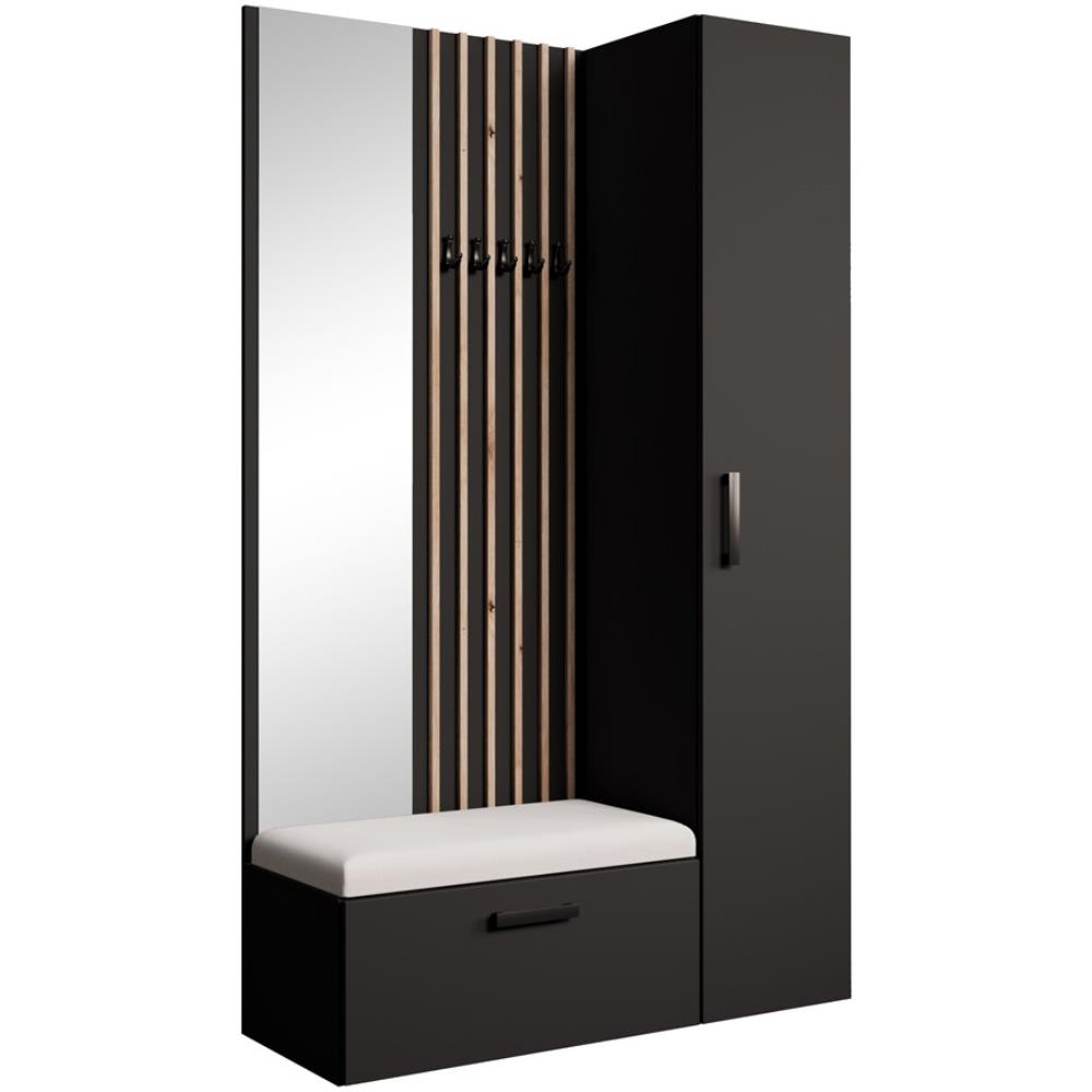 wohnli-moebel-suche-Garderobe-mit-Lamellen-und-Hochschrank-schwarzbeige-121x203-cm Wohnli Möbelsuche - Garderobe mit Lamellen und Hochschrank