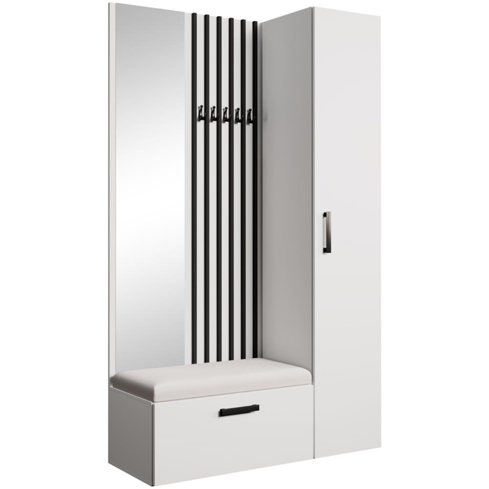 wohnli-moebel-suche-Garderobe-mit-Lamellen-und-Hochschrank-weissschwarzbeige-121x203-cm Wohnli Möbelsuche - Garderobe mit Lamellen und Hochschrank