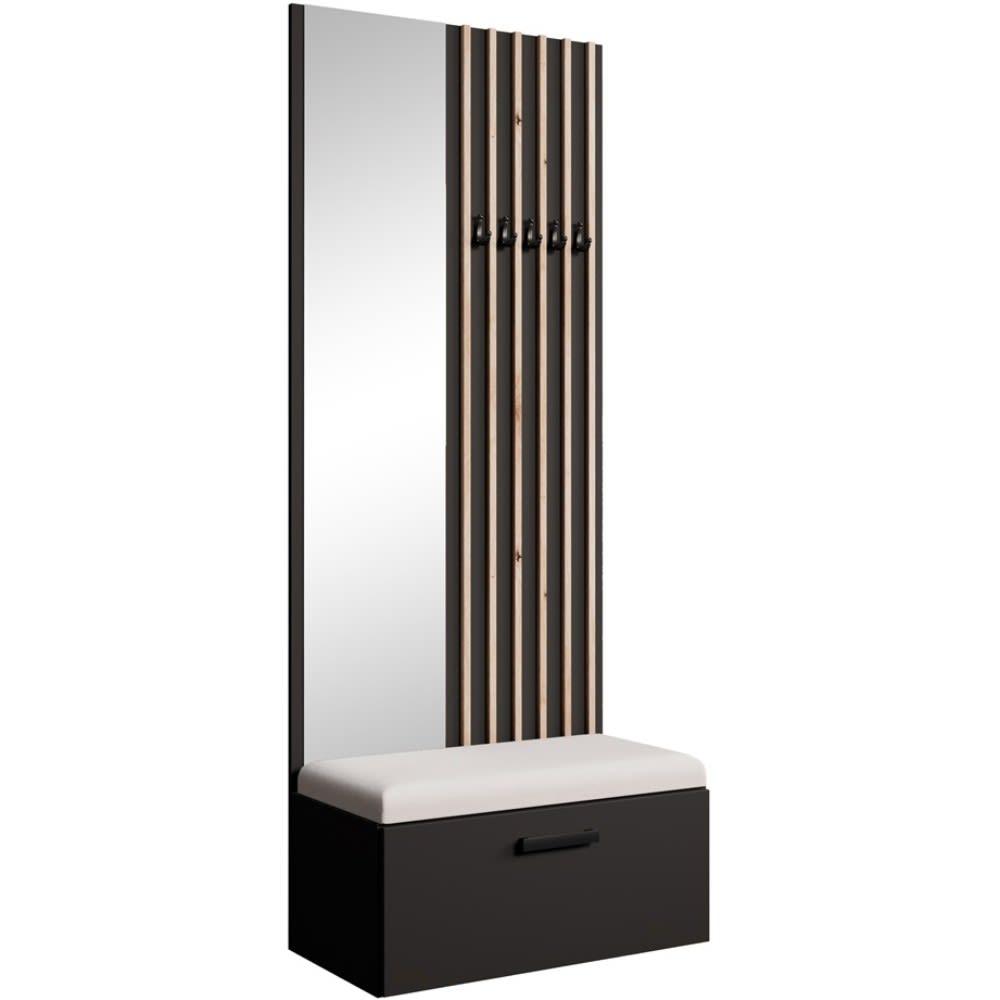 wohnli-moebel-suche-Garderobe-mit-Lamellen-und-Spiegel-SchwarzBeige Wohnli Möbelsuche - Garderobe mit Lamellen und Spiegel