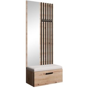 wohnli-moebel-suche-Garderobe-mit-Lamellen-und-Spiegel-eiche-ArtisanBeige Wohnli Möbelsuche - Garderobe mit Lamellen und Spiegel