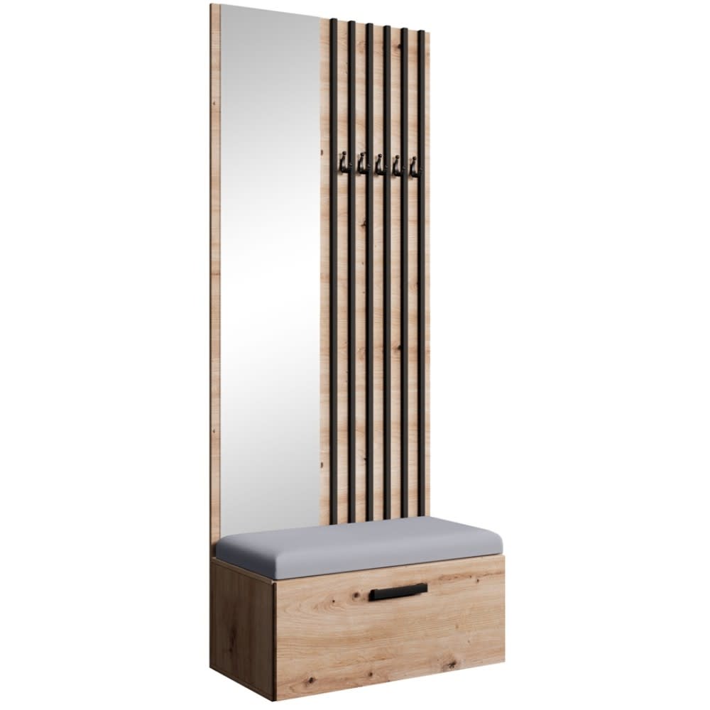 wohnli-moebel-suche-Garderobe-mit-Lamellen-und-Spiegel-eiche-ArtisanGrau Wohnli Möbelsuche - Garderobe mit Lamellen und Spiegel