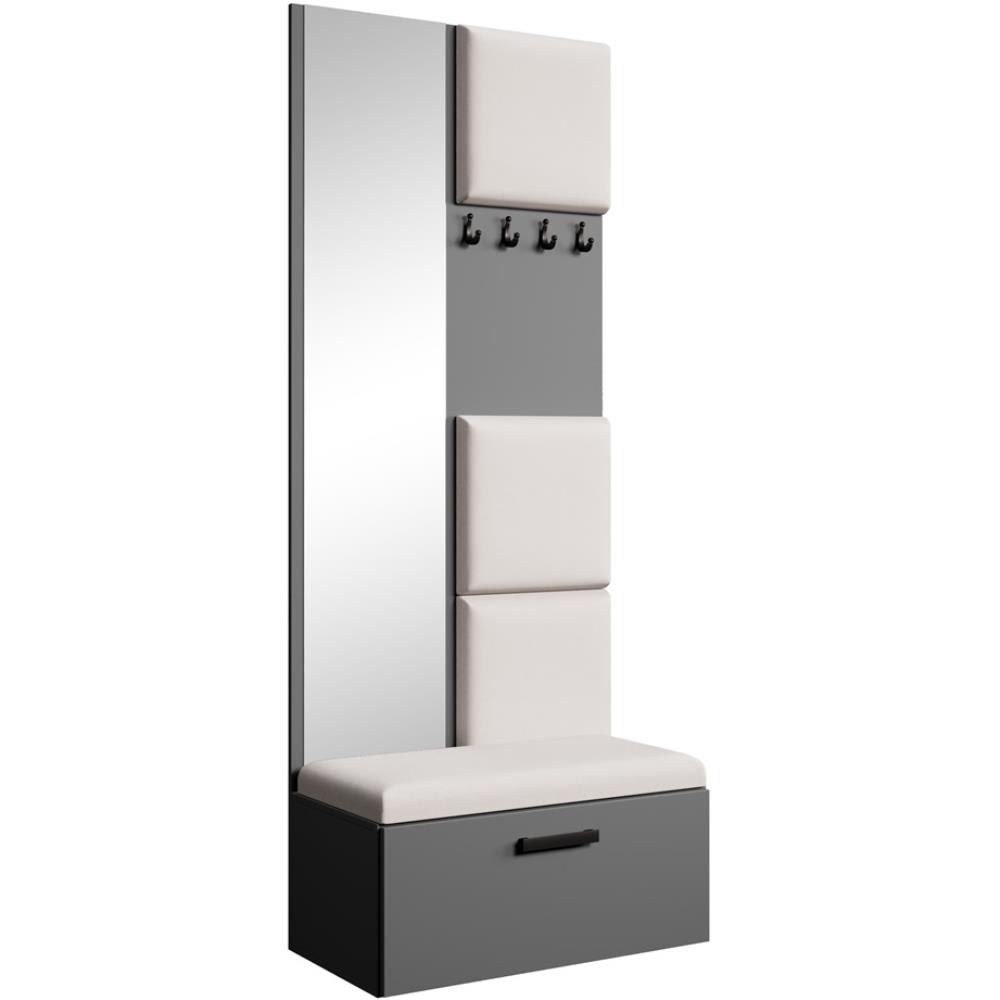 wohnli-moebel-suche-Garderobe-mit-gepolsterten-Paneelen-GraphitBeige Wohnli Möbelsuche - Garderobe mit gepolsterten Paneelen