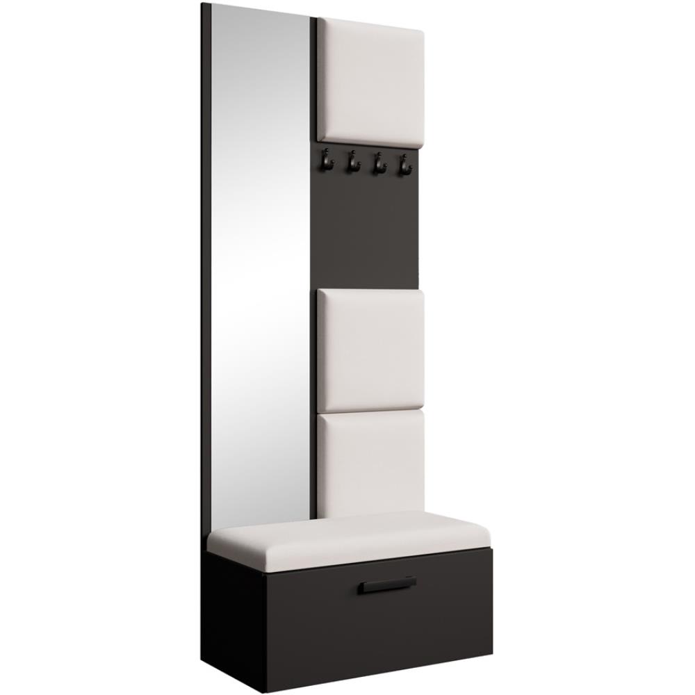 wohnli-moebel-suche-Garderobe-mit-gepolsterten-Paneelen-SchwarzBeige Wohnli Möbelsuche - Garderobe mit gepolsterten Paneelen