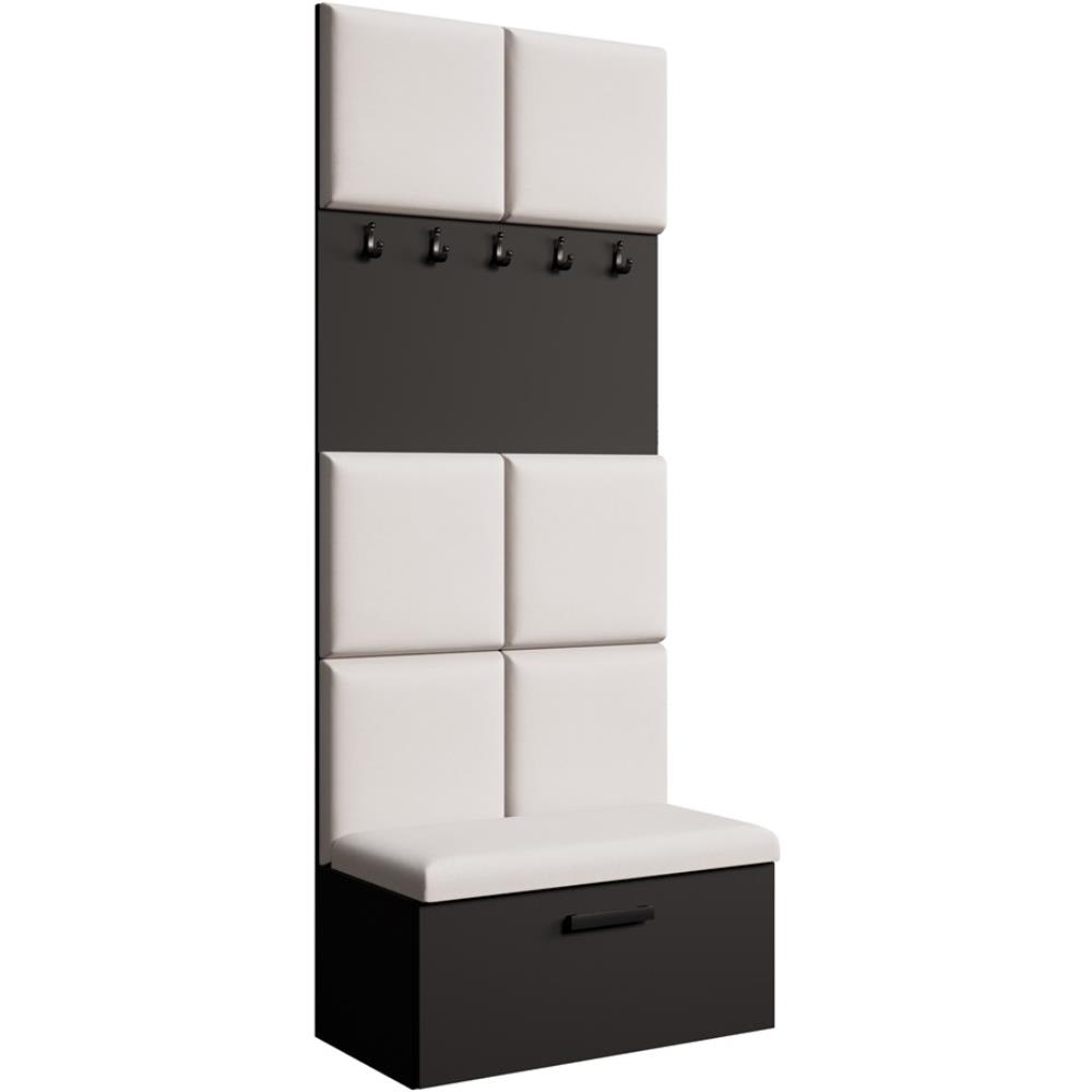 wohnli-moebel-suche-Garderobe-mit-gepolsterten-Paneelen-SchwarzBeige Wohnli Möbelsuche - Garderobe mit gepolsterten Paneelen