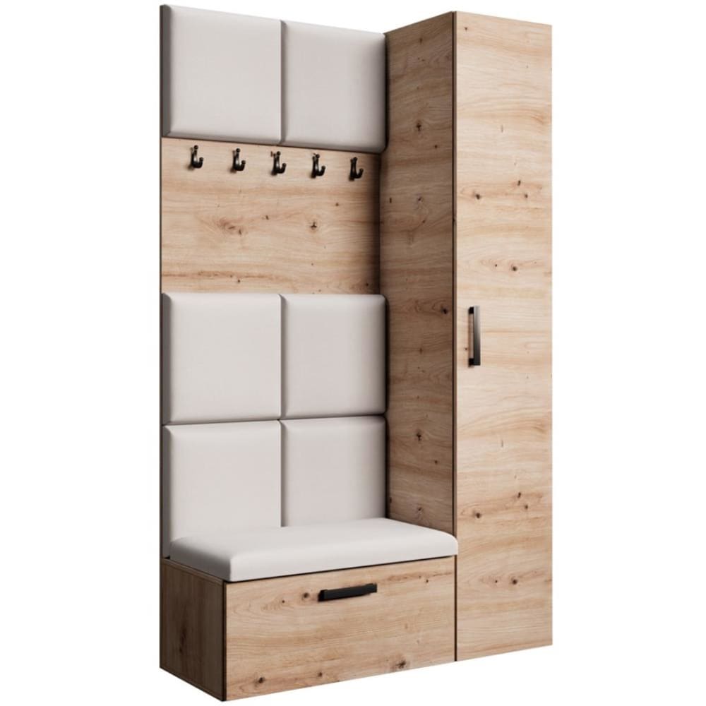 wohnli-moebel-suche-Garderobe-mit-gepolsterten-Paneelen-eiche-Artisanbeige-121x203-cm Wohnli Möbelsuche - Garderobe mit gepolsterten Paneelen
