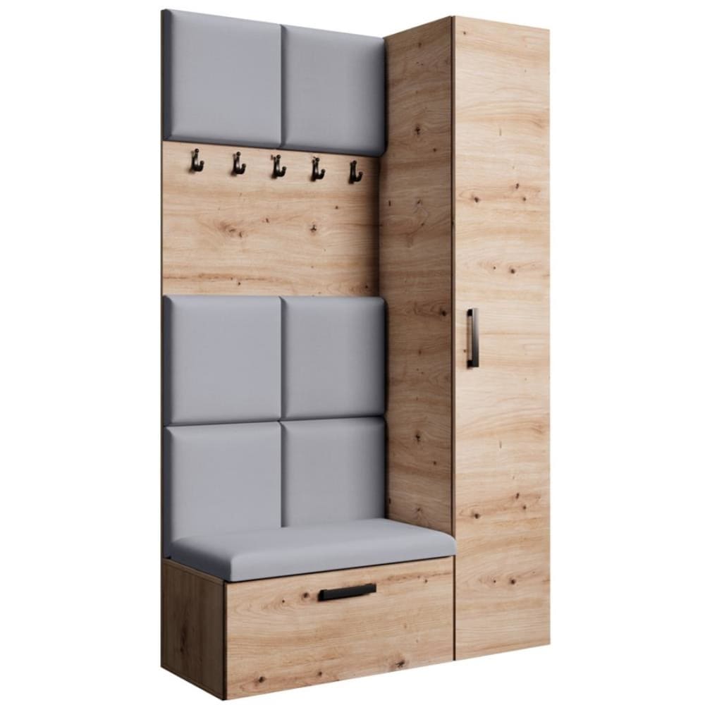wohnli-moebel-suche-Garderobe-mit-gepolsterten-Paneelen-eiche-Artisangrau-121x203-cm Wohnli Möbelsuche - Garderobe mit gepolsterten Paneelen
