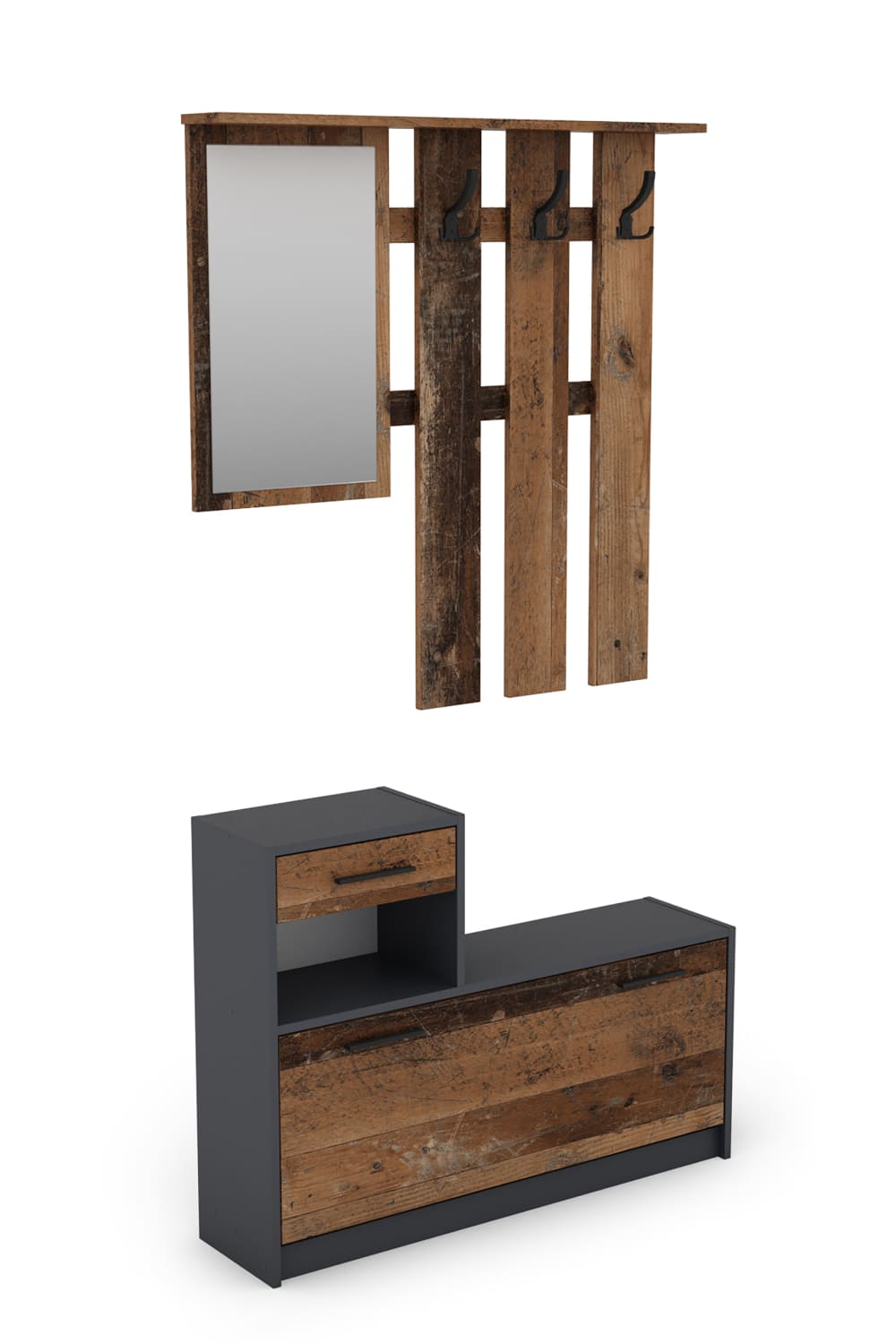 Wohnli Möbelsuche - Garderoben-Set in Altholz-Optik