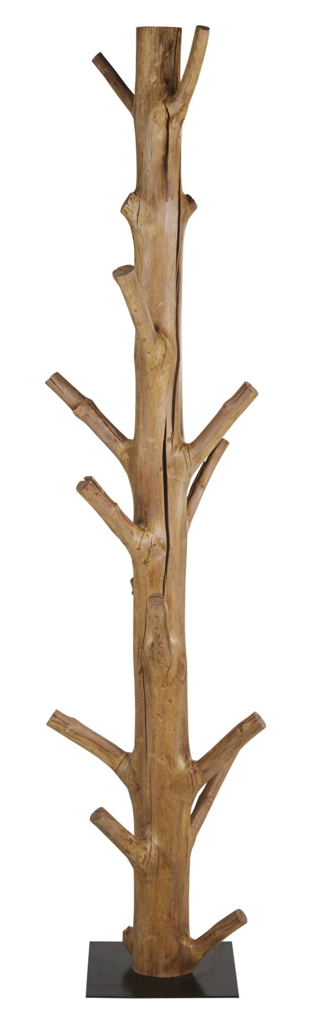 wohnli-moebel-suche-Garderobenstaender-in-Baumstammoptik-aus-braunem-Mangostan-Holz-und-schwarzem-Metall Wohnli Möbelsuche - Garderobenständer in Baumstammoptik aus braunem Mangostan-Holz und schwarzem Metall.