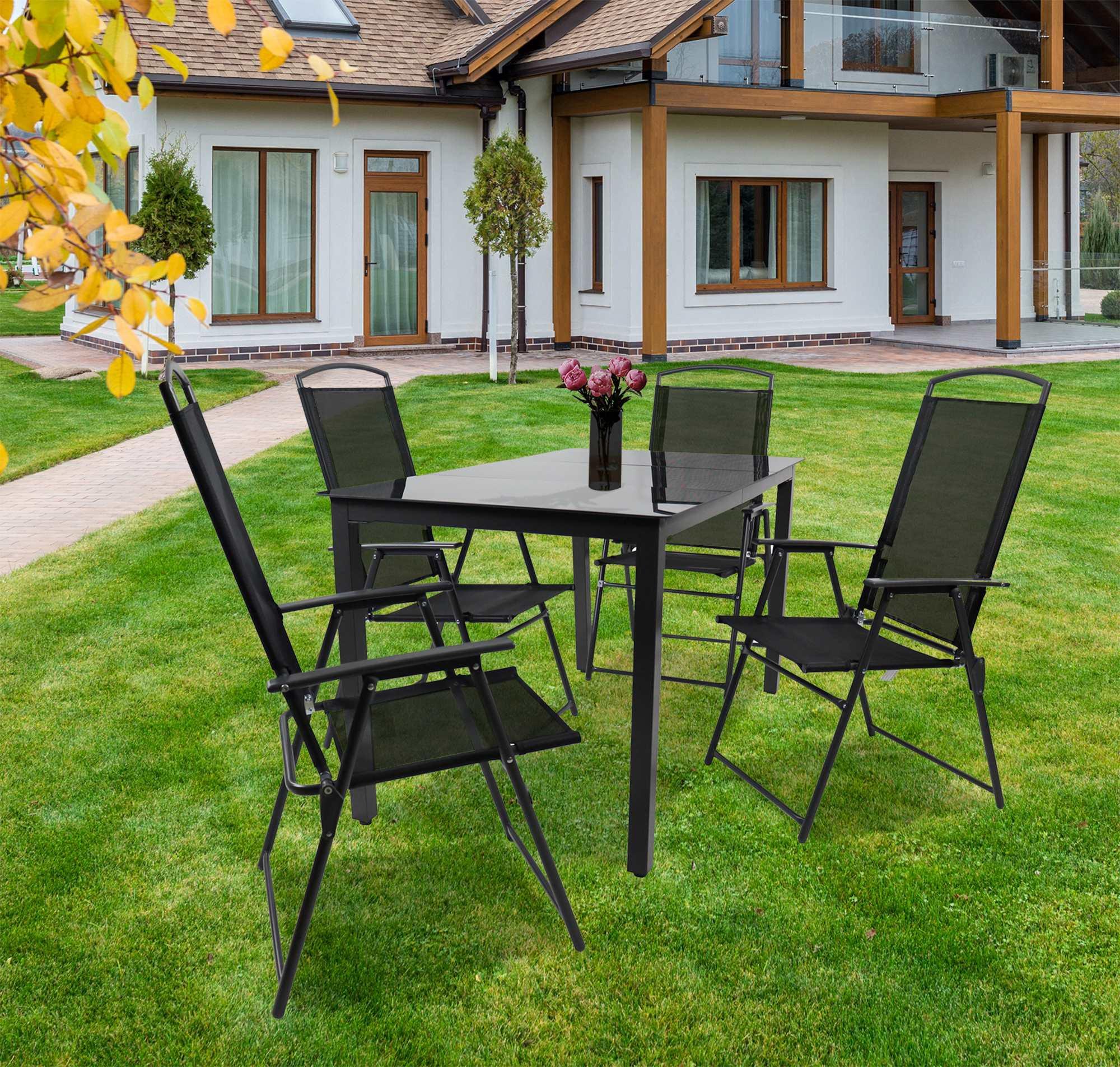 wohnli-moebel-suche-Gartentischgruppe-Schwarz-5-teilig Wohnli Möbelsuche - Gartentischgruppe Schwarz 5-teilig