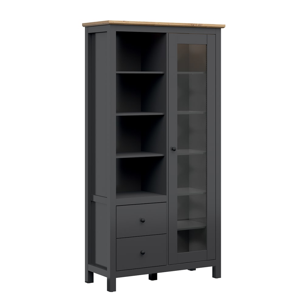 wohnli-moebel-suche-Geschirrschrank-mit-2-Schubladen-und-1-Tuer-Grau-und-Holzoptik-203cm Wohnli Möbelsuche - Geschirrschrank mit 2 Schubladen und 1 Tür