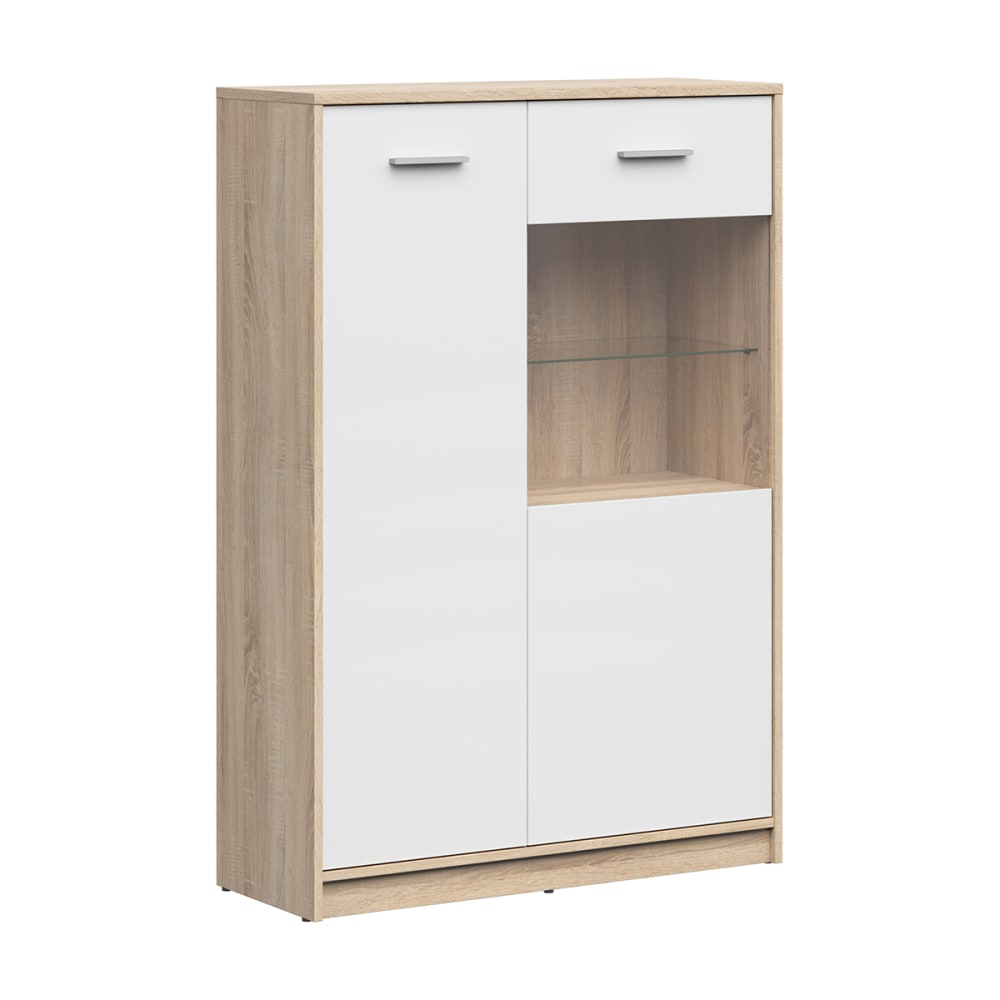 wohnli-moebel-suche-Geschirrschrank-mit-2-Tueren-Holzoptik-und-Weiss-131cm Wohnli Möbelsuche - Geschirrschrank mit 2 Türen