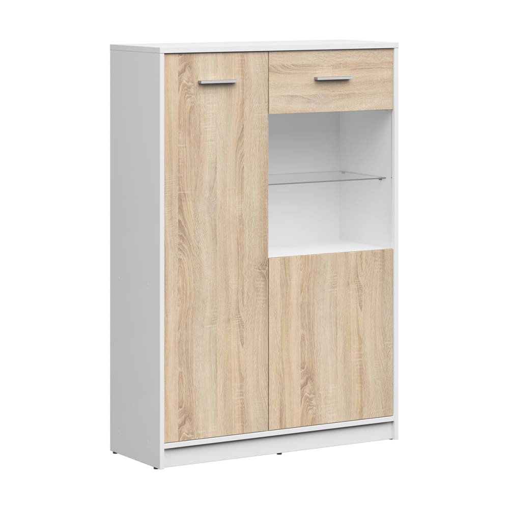 wohnli-moebel-suche-Geschirrschrank-mit-2-Tueren-Holzoptik-und-Weiss-131cm Wohnli Möbelsuche - Geschirrschrank mit 2 Türen