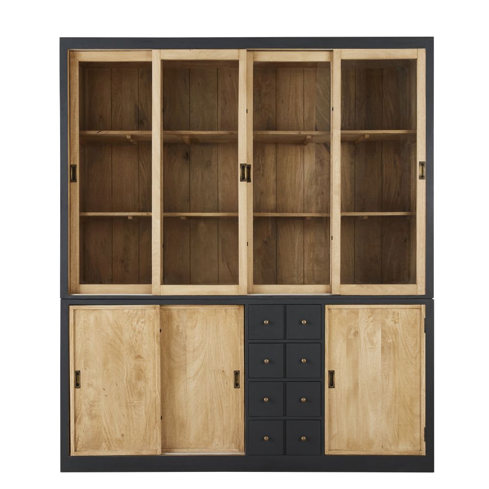 Wohnli Möbelsuche - Geschirrschrank mit 7 Türen aus massivem Mangoholz und Sicherheitsglas