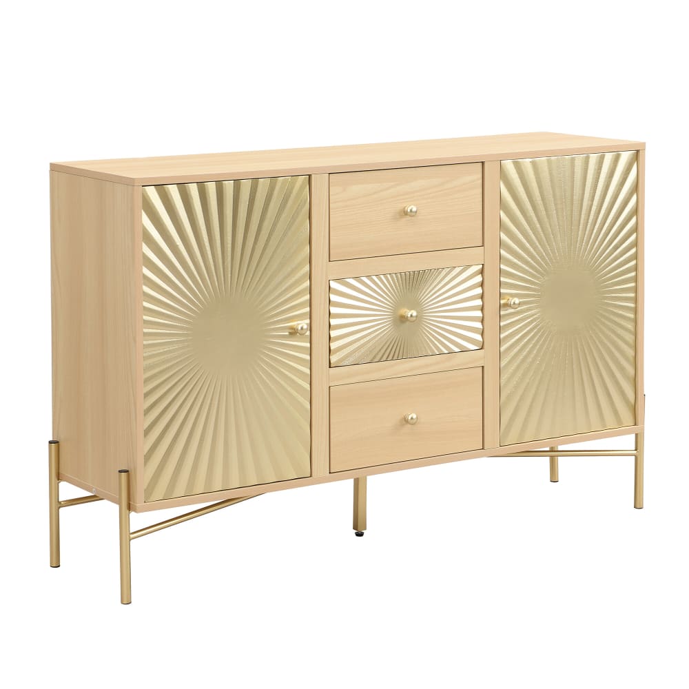 wohnli-moebel-suche-Glaenzendes-Sideboard-im-Sonnendesign-2-Tueren-mit-3-Schubladen-Beige Wohnli Möbelsuche - Glänzendes Sideboard im Sonnendesign