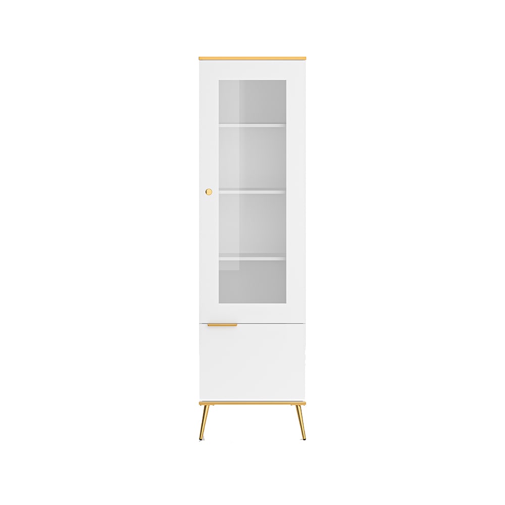 wohnli-moebel-suche-Glasvitrine-mit-Tueren-aus-Spanplatte-MDF-55x40x195cm-weiss-gold Wohnli Möbelsuche - Glasvitrine mit Türen aus Spanplatte & MDF