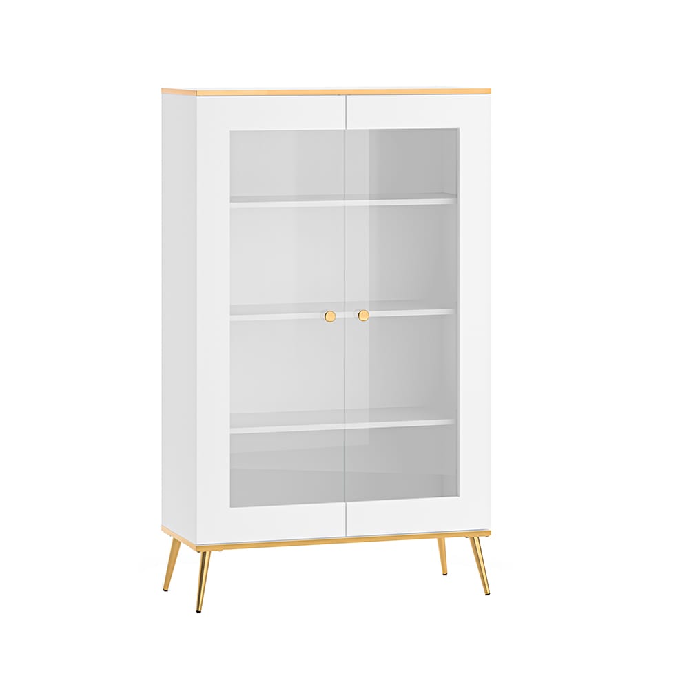 wohnli-moebel-suche-Glasvitrine-mit-Tueren-aus-Spanplatte-MDF-92x40x152cm-weiss-gold Wohnli Möbelsuche - Glasvitrine mit Türen aus Spanplatte & MDF