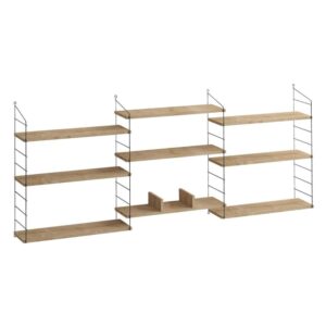 wohnli-moebel-suche-Haengendes-Wandregal-mit-9-Eichenholzdekorationen-Laenge-216-cm Wohnli Möbelsuche - Hängendes Wandregal mit 9 Eichenholzdekorationen