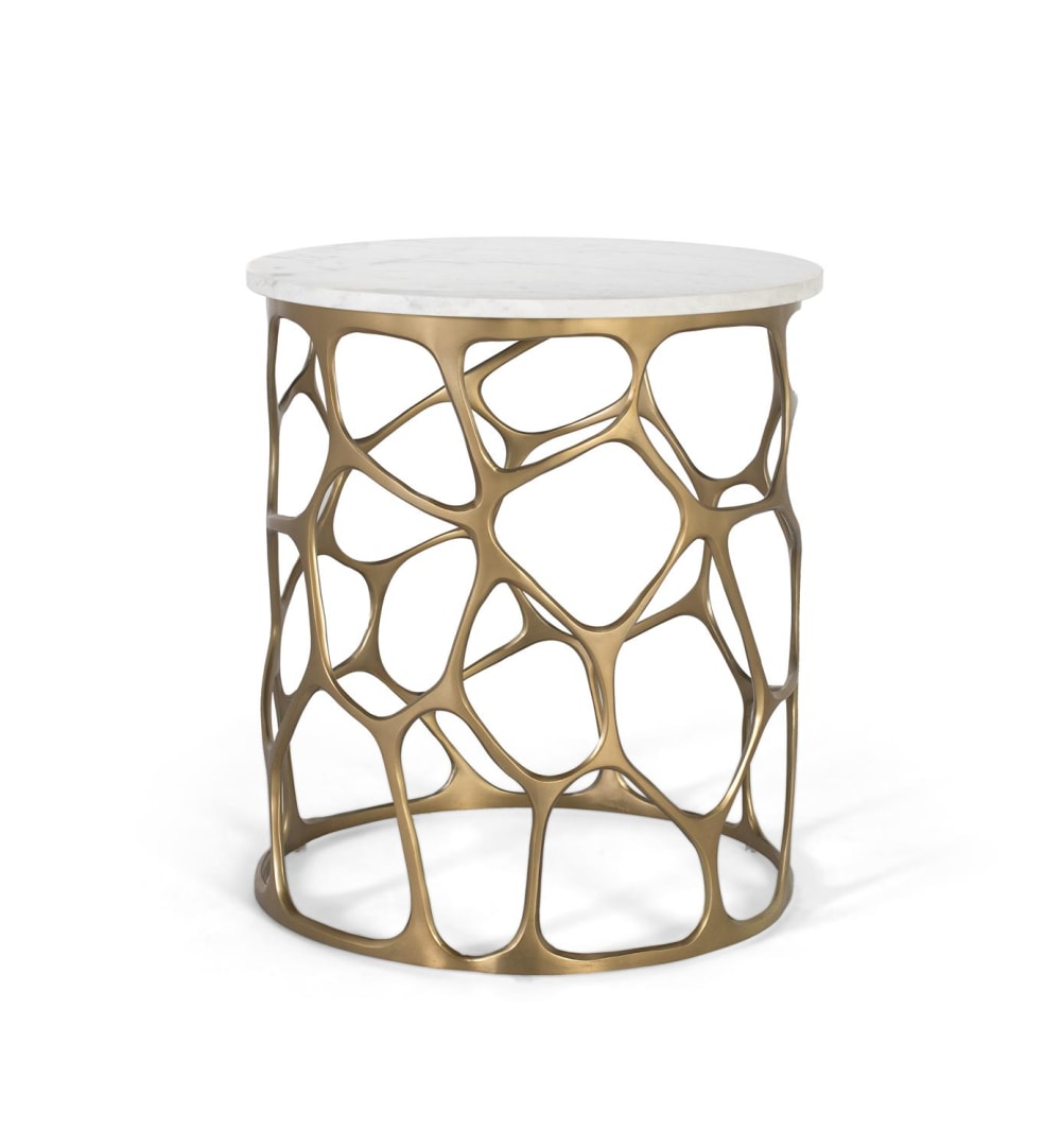 Wohnli Möbelsuche - Handgefertigter Couchtisch aus Marmor und Aluminium.