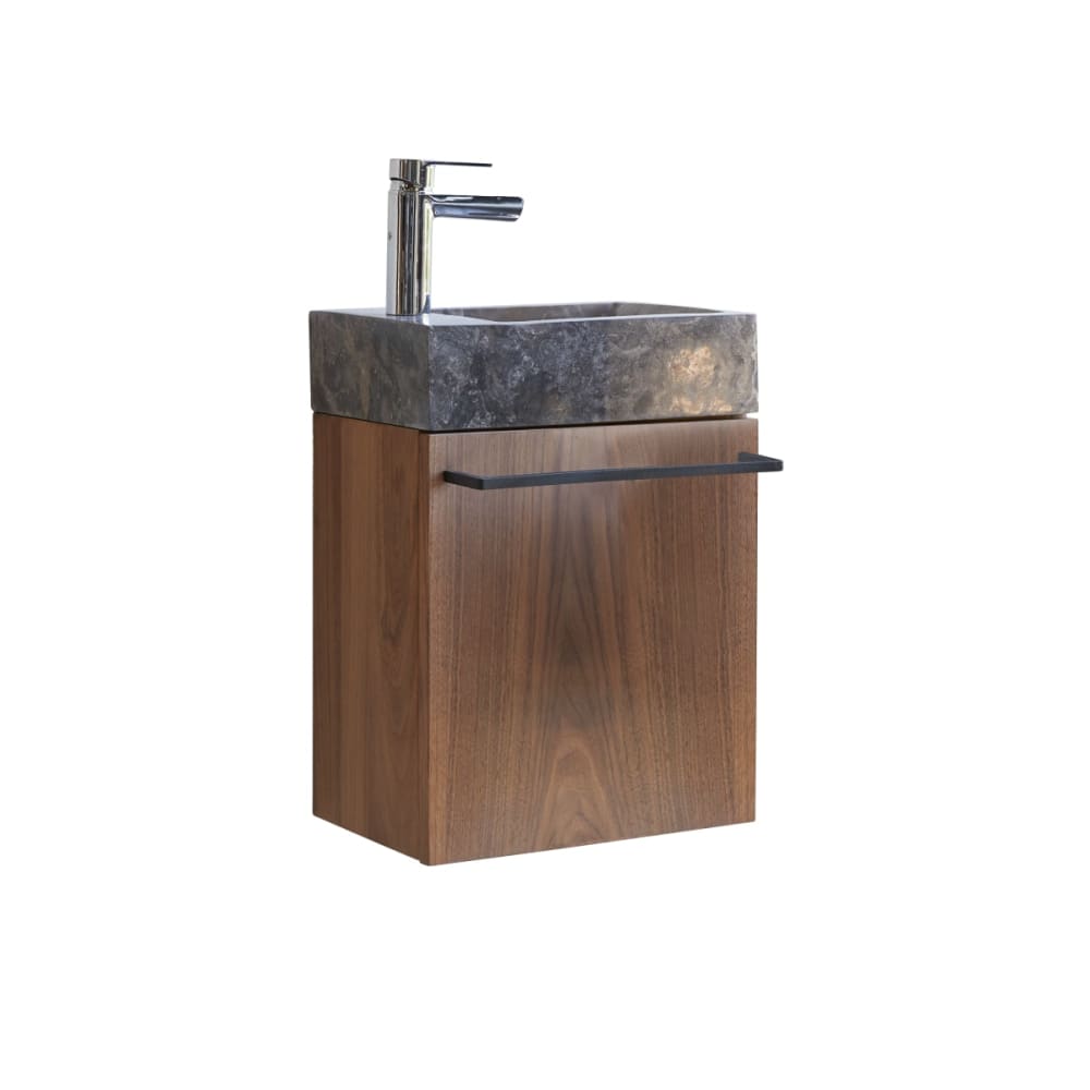 Wohnli Möbelsuche - Handwaschbecken aus massivem Nussbaum und grauem Marmor