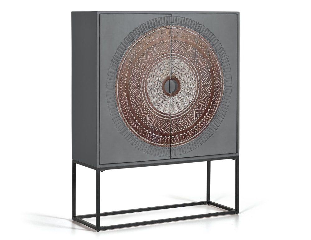 Wohnli Möbelsuche - Highboard aus Mangoholz mit Metallbeinen in Grau und Braun