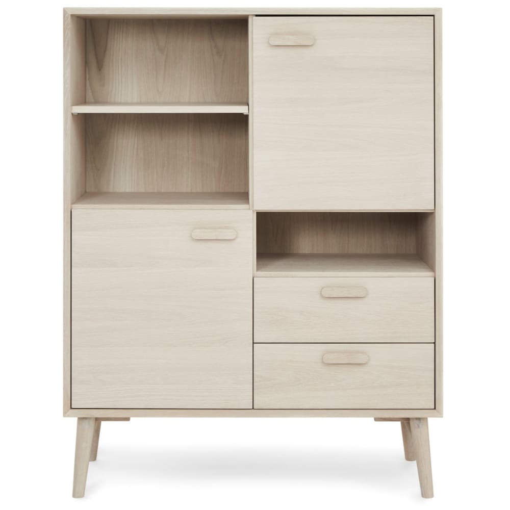 Wohnli Möbelsuche - Highboard mit 2 Türen 2 Schubladen aus Massiveiche Eichefarben
